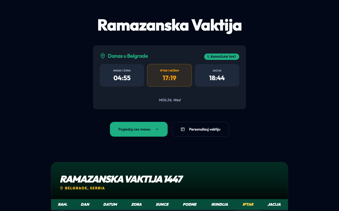 Vaktija — Prayer times